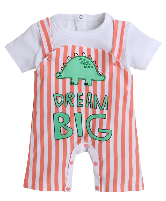 Bumzee Orange & White Boys Half Sleeves Thigh Length Romper Age - 6-9 Months (Peb8060D-Org.Wht)