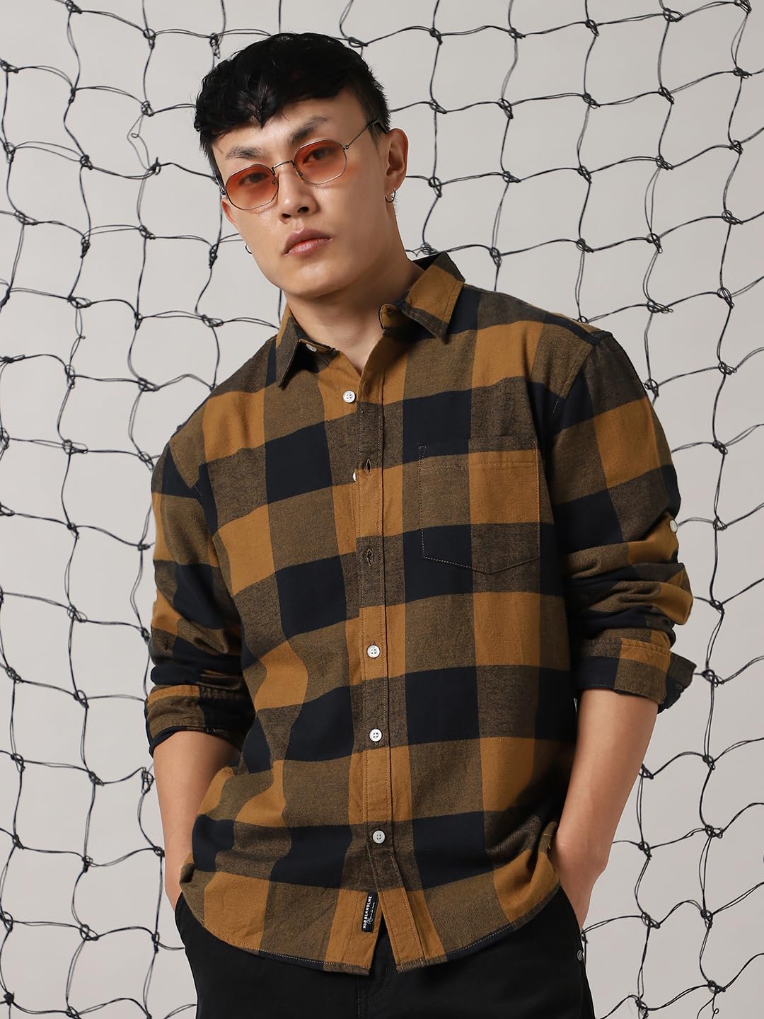 Hubberholme Men Cotton Checkered Oversized Fit Collar Full Sleeves Shirts Multicolour