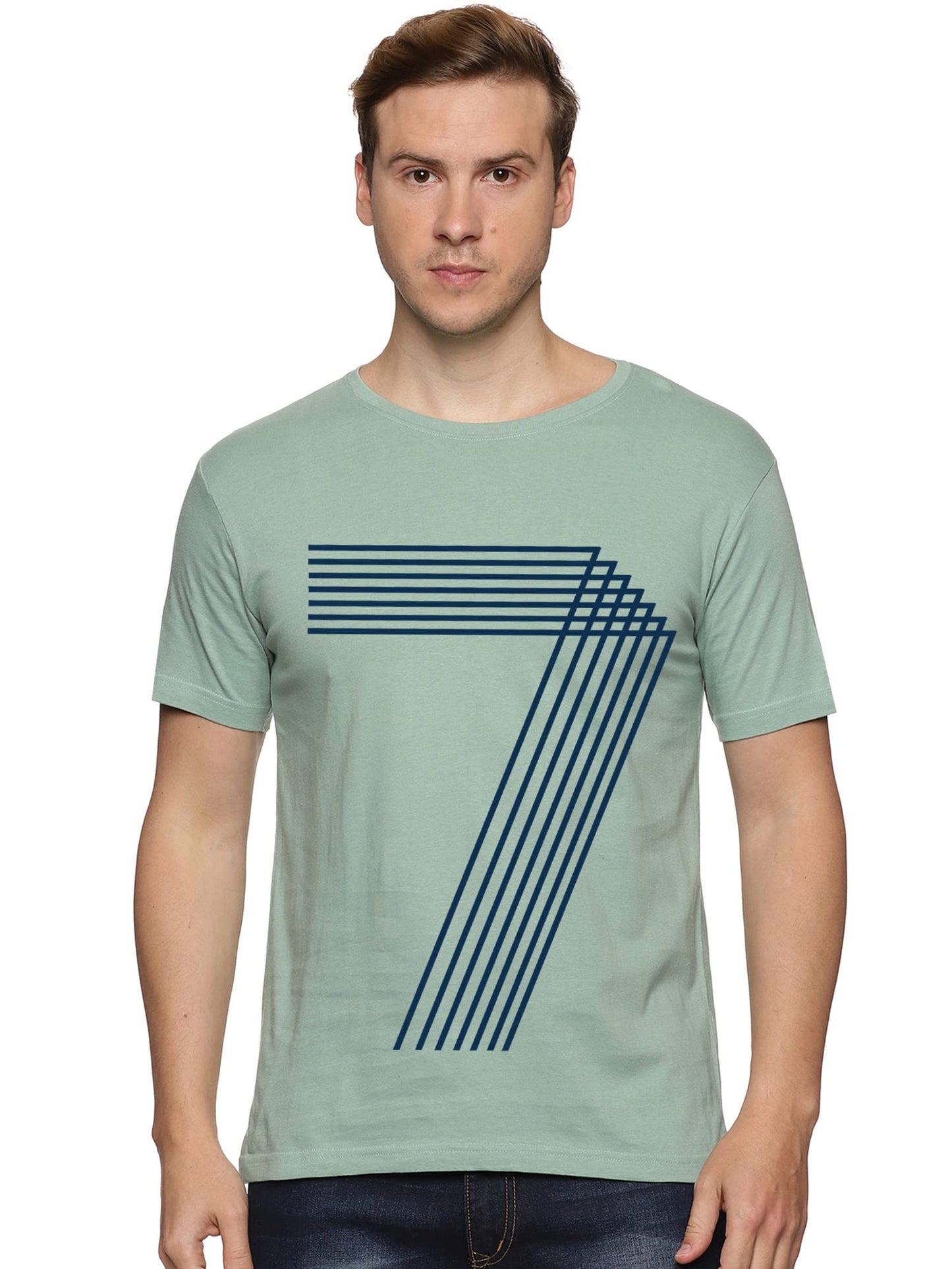 ADRO Men's 7 Number Design Printed T-Shirt (RN23-M-777-PT_Pista)