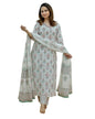 KLOSIA Women Printed Kurta and Pant Set with Dupatta (IN, Alpha, M, White)