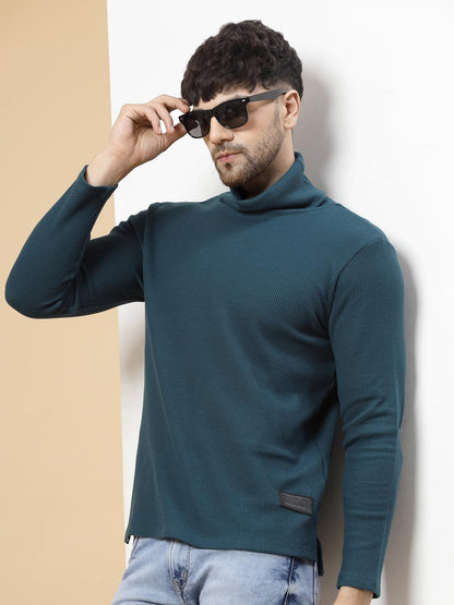 Rigo Full Sleeves High Neck T-Shirts for Men | Waffle Knit Solid T-Shirt for Men | Printed Casual Turtleneck T-Shirts for Men Gr