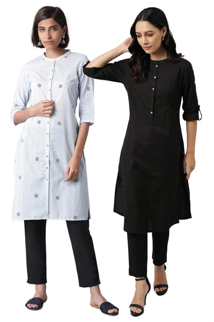 W For Woman Cotton Kurtas Combo | Straight Cotton Kurtas For Women Combo Pack Of 2 Light Blue