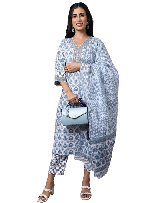 Tee Projekt WomenS Cotton Blend Kurta Set With Dupatta | Kurta Set For Women | Festive Kurta Set For Women | Regular Fit Kurta