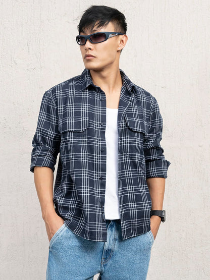 Hubberholme Men Cotton Long Sleeves Oversized Checked Double Pocket Shirt 15