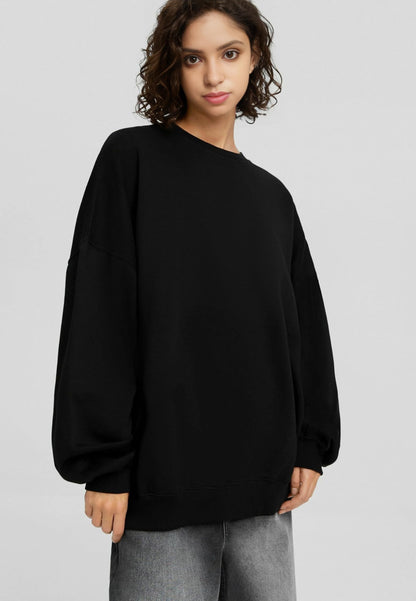Kotty Women Full Sleeve Round Neck Oversize Solid Sweatshirt Ink Black