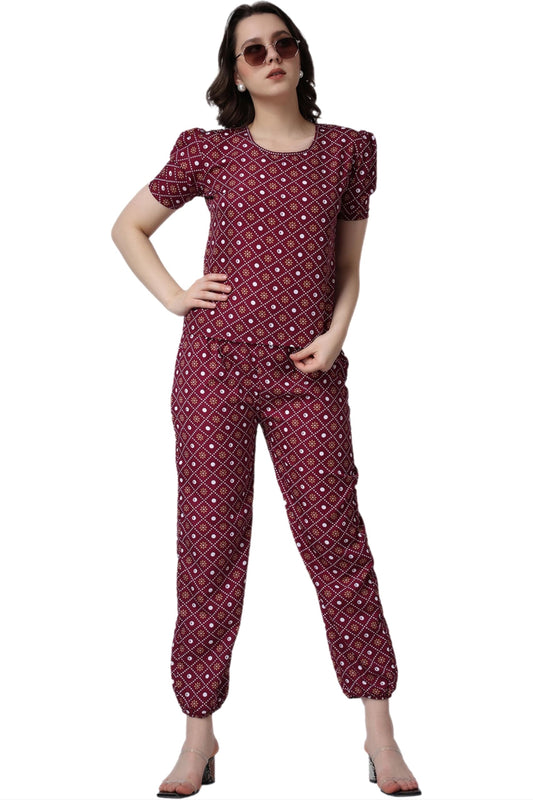 POPWINGS Casual Printed Top and Joggers Co-Ord Set for Women || Stylish Summer Co-Ords Set for Women || Round-Neck Top and Jogge