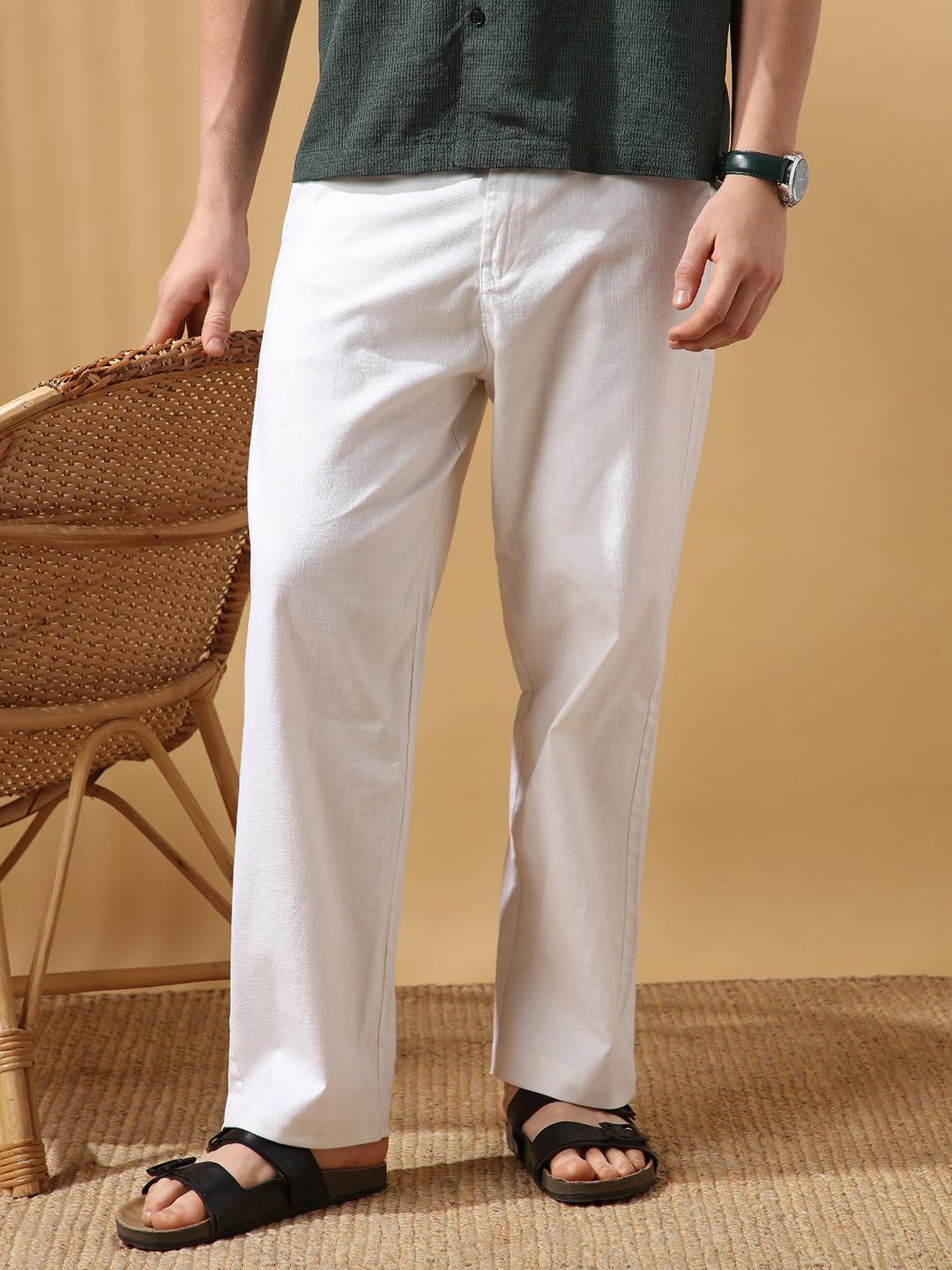 Dennis Lingo Men White Solid Straight fit Trousers