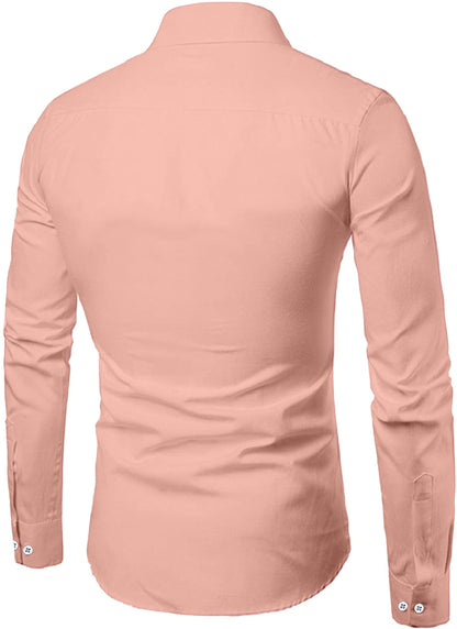 Mildin MenS Cotton Blend Solid Shirt With Spread Collared Full Sleeve Curved Hemline Button Closure Slim Fit And One Pocket | S