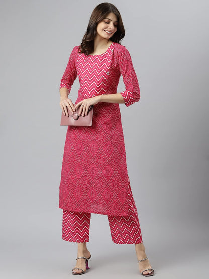 GoSriKi Women's Cotton Blend Printed Straight Kurta with Palazzo (Pimpli-GO)