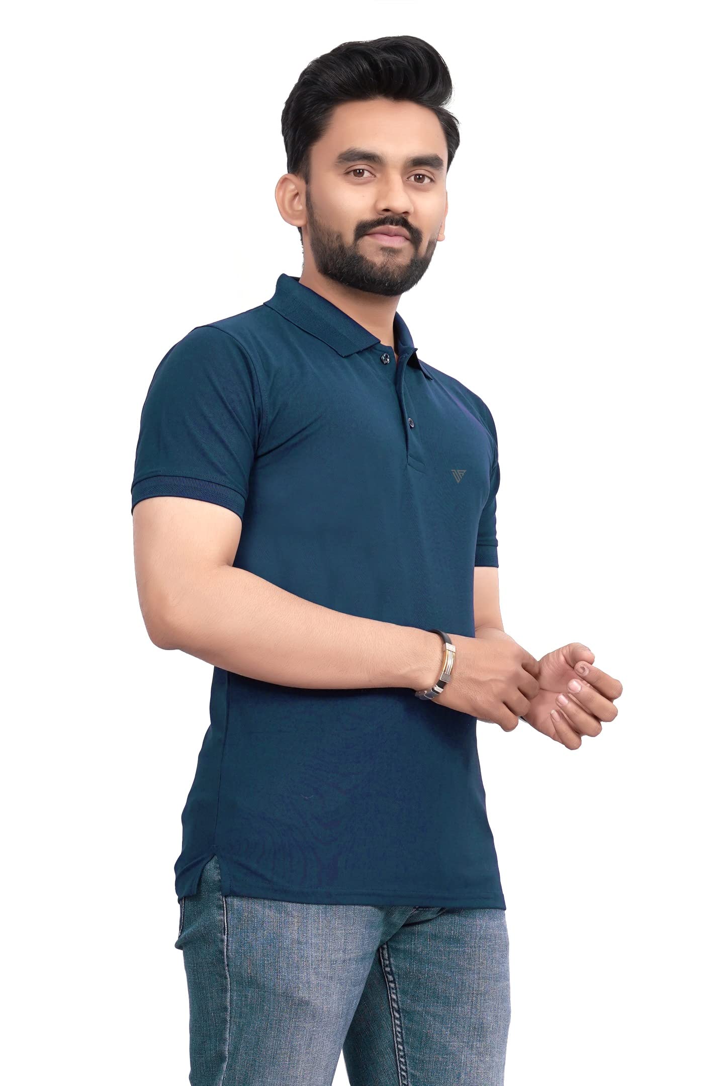More & More MenS Solid Regular Fit Polo Airforce