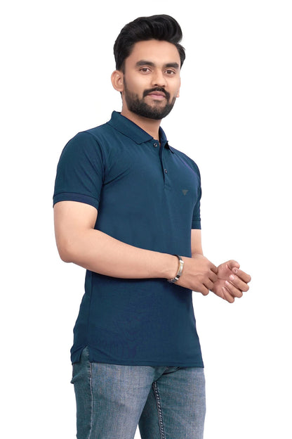 More & More MenS Solid Regular Fit Polo Airforce