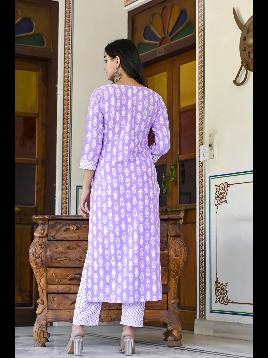ANNI DESIGNER Women's Cotton Blend Traditional Straight Printed Kurta and Pant Set (Danapa