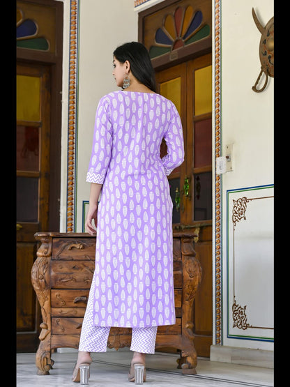 ANNI DESIGNER Women's Cotton Blend Traditional Straight Printed Kurta and Pant Set (Danapa