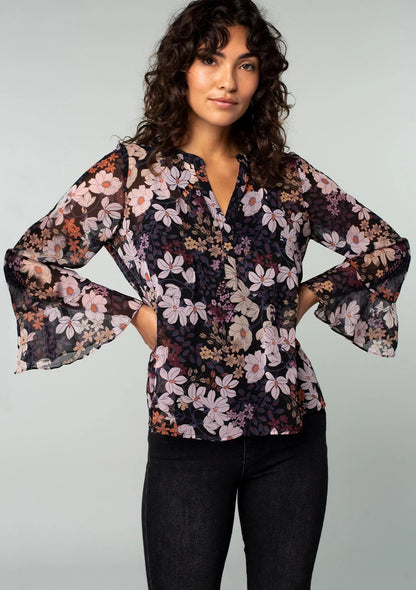 Toochki Tops for Women | Georgette Top for Womens | Straight | Black | Short | Western Floral Printed