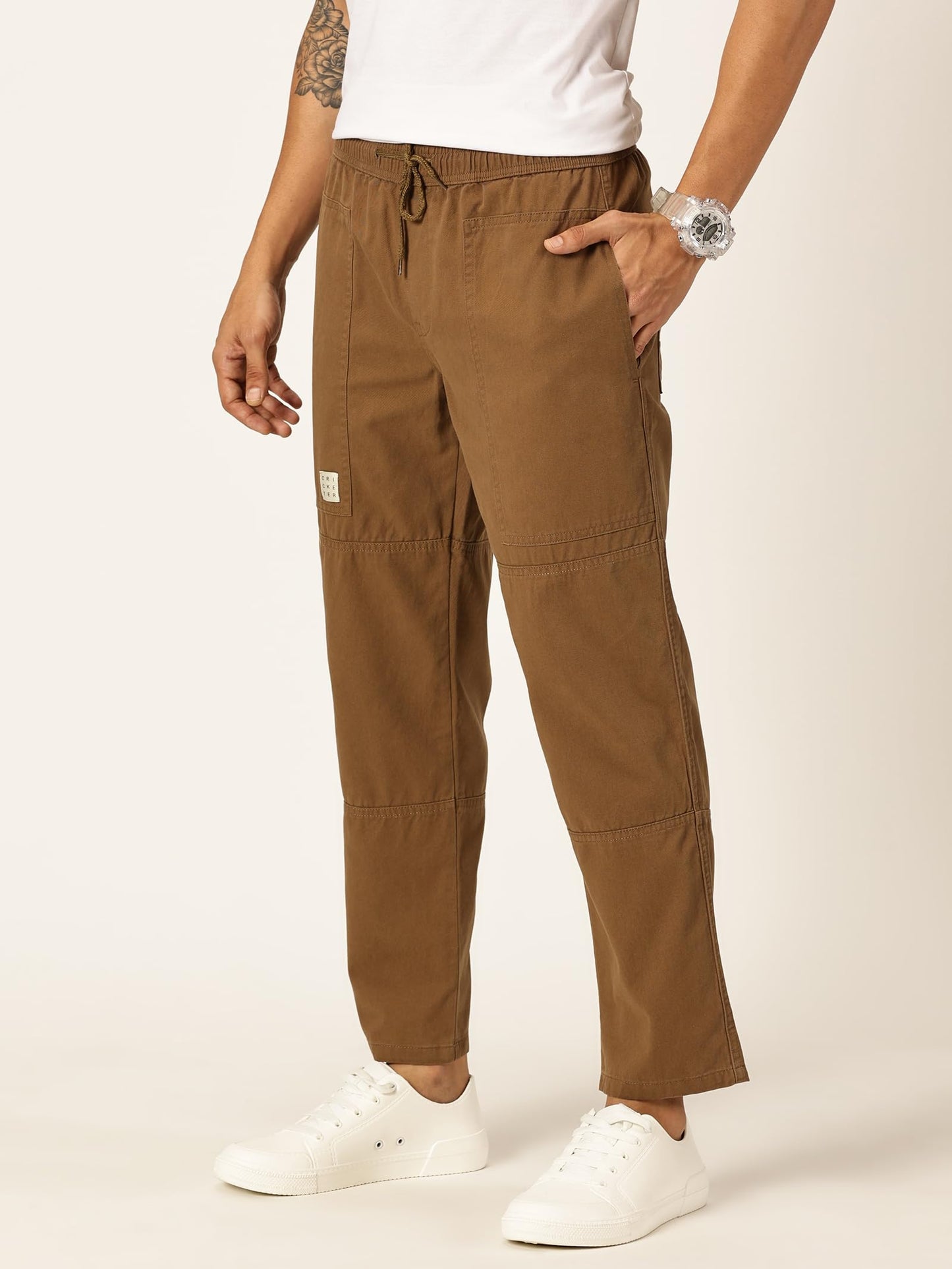 Thomas Scott Mens Relaxed Fit Pure Cotton Trousers Dark Khaki
