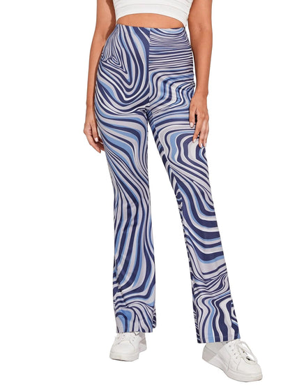 Shasmi Womens & Girls Sky Blue Leriya Stripe Print Dress Pants Stretchy Work Slacks Business Casual Office Bell-Bottom/Boot-Cut