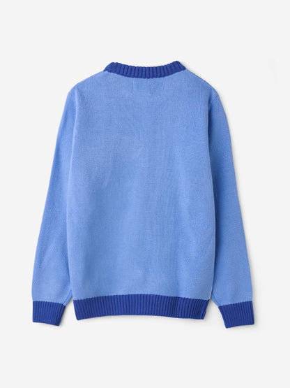 The Souled Store Official Lilo & Stitch : Winter Fun Boys Knitted Round Neck Sweater Blue