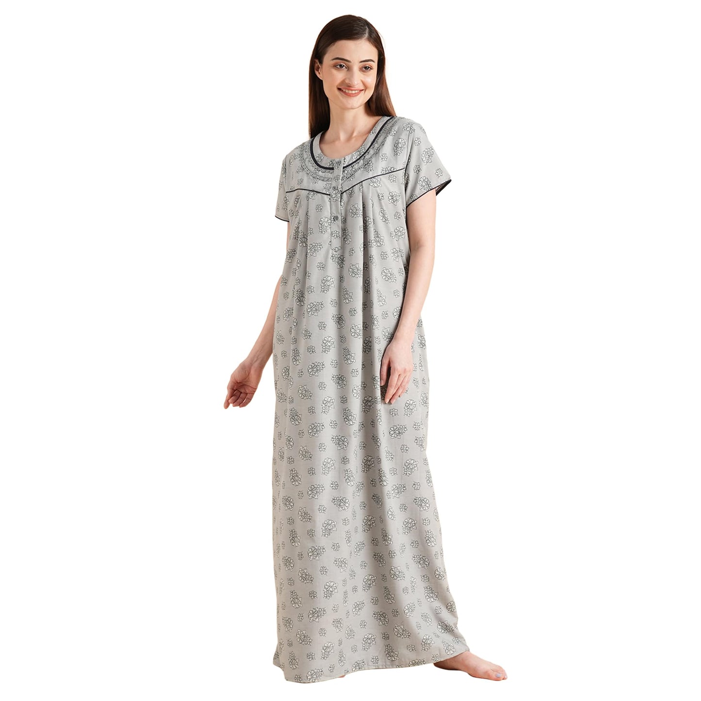 Sweet Dreams Womens Grey Floral Printed Maxi Nightdress