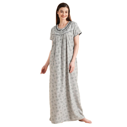 Sweet Dreams Womens Grey Floral Printed Maxi Nightdress