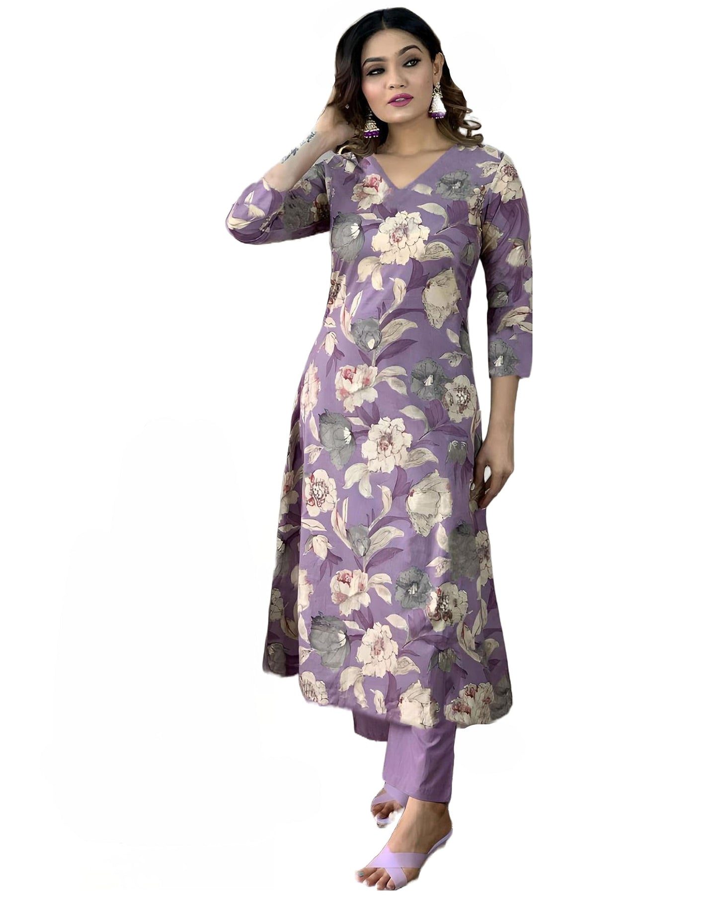 ANNI DESIGNER Womens Rayon Straight Printed Kurta with Pant Set (DHUN Blue_XL_Blue_X-Large)