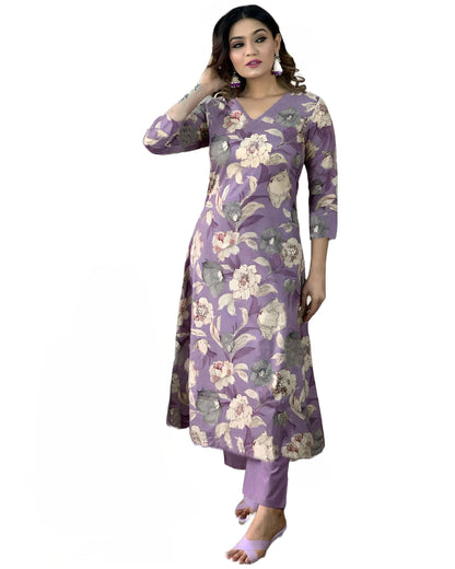 ANNI DESIGNER Womens Rayon Straight Printed Kurta with Pant Set (DHUN Blue_XL_Blue_X-Large)