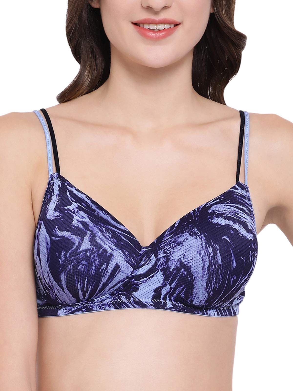 Clovia WomenS Net Padded Non-Wired Printed T-Shirt Bra (Br1067M08_Blue_40B)