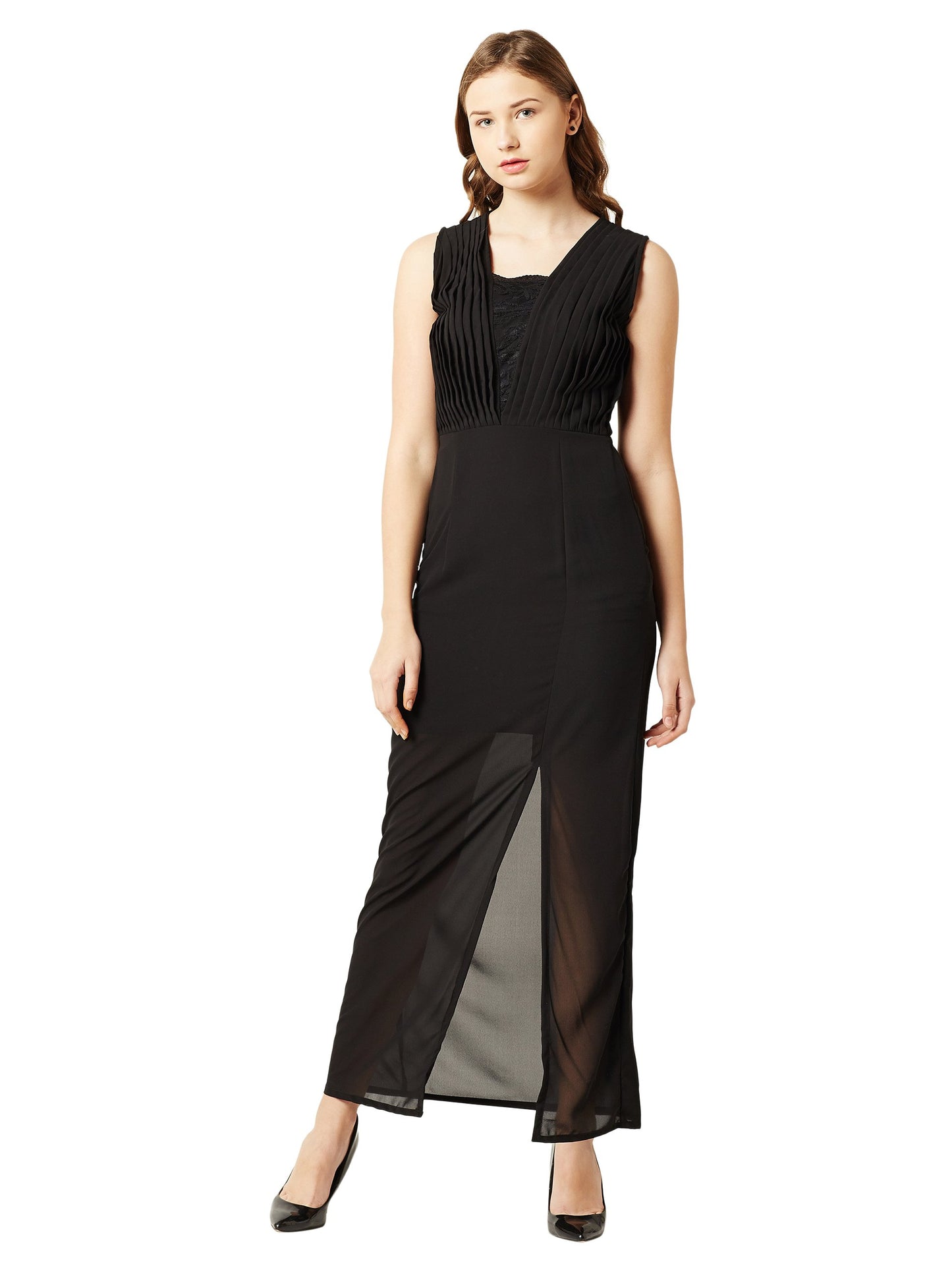 Miss Chase WomenS Black Sheer Lace Maxi Dress(Mcaw17D10-36-62-04,Black,Medium)