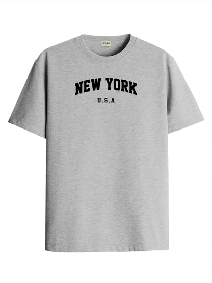 ADRO Mens New York Printed Tshirt for Men - Premium Cotton T Shirt for Men - Urban Stylish T-Shirt in Regular Fit Grey T-Shirt