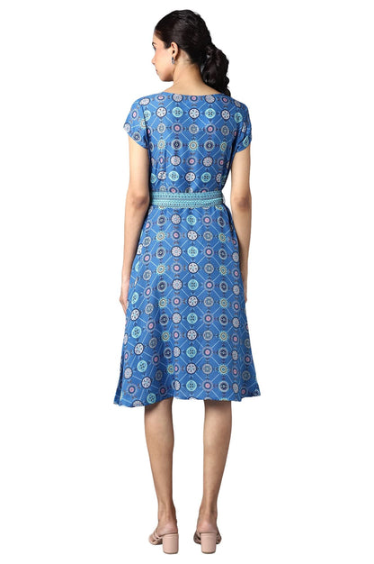 Aurelia WomenS Polyester Fit And Flare Knee-Length Casual Dress (22Ona13069-505323_Blue