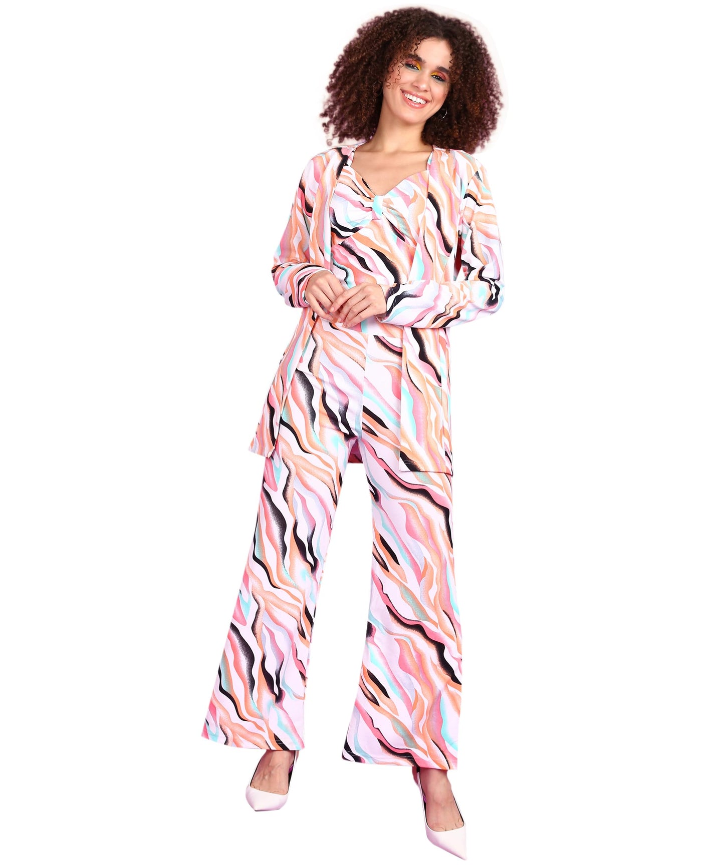 Popwings Casual 3 Pieces Co-Ords Set For Women | Women Shrug Top Trouser Set | Women Shrug Top And Trousers Set Summer Wear| 3 P