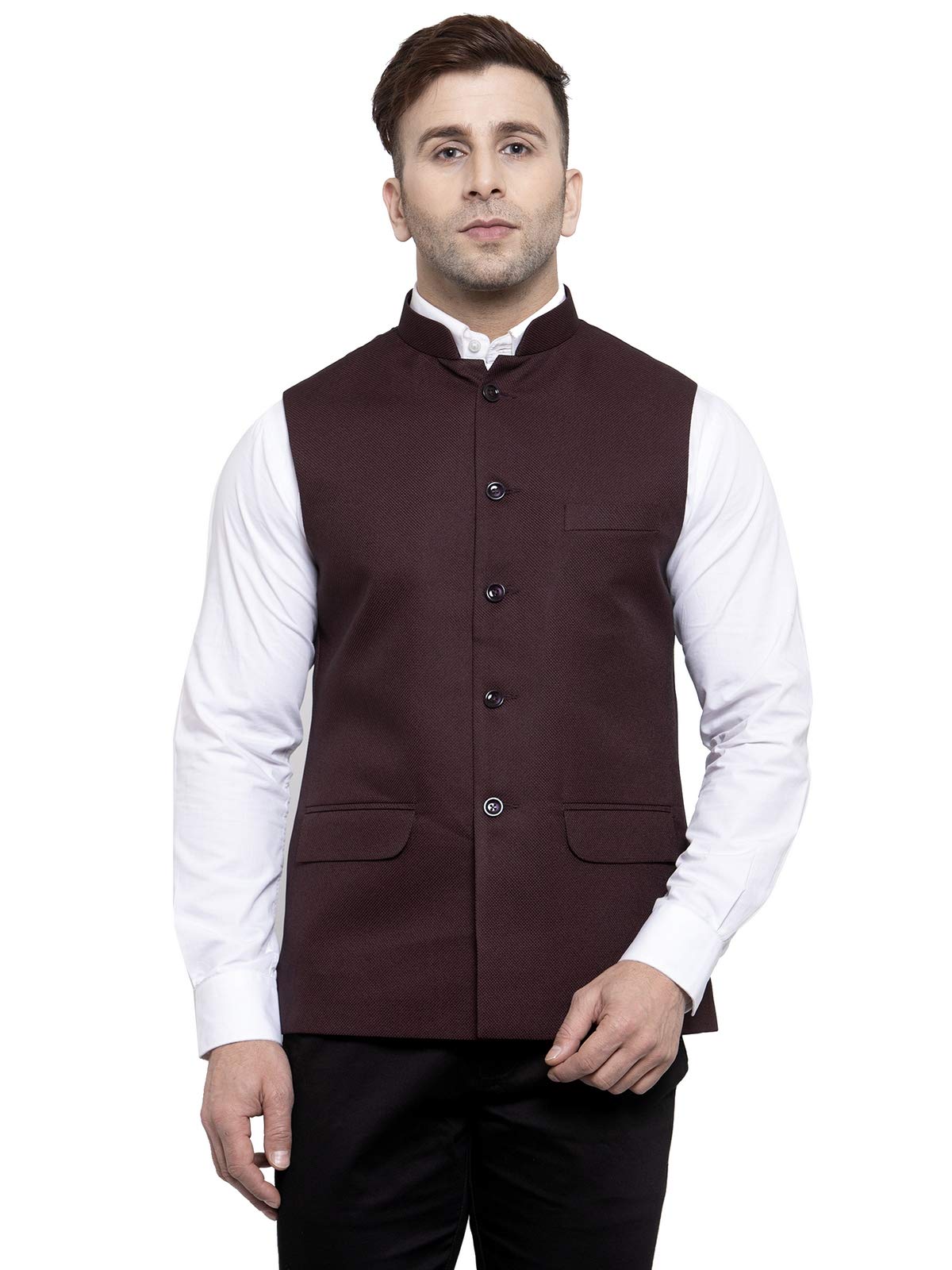 WINTAGE Mens Poly Cotton Festive and Casual Nehru Jacket Vest Waistcoat : Brown, X-Small