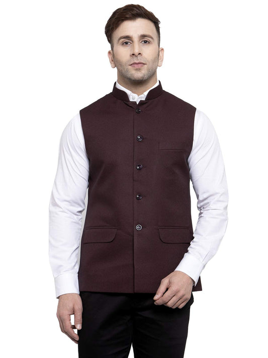 WINTAGE Mens Poly Cotton Festive and Casual Nehru Jacket Vest Waistcoat : Brown, X-Small