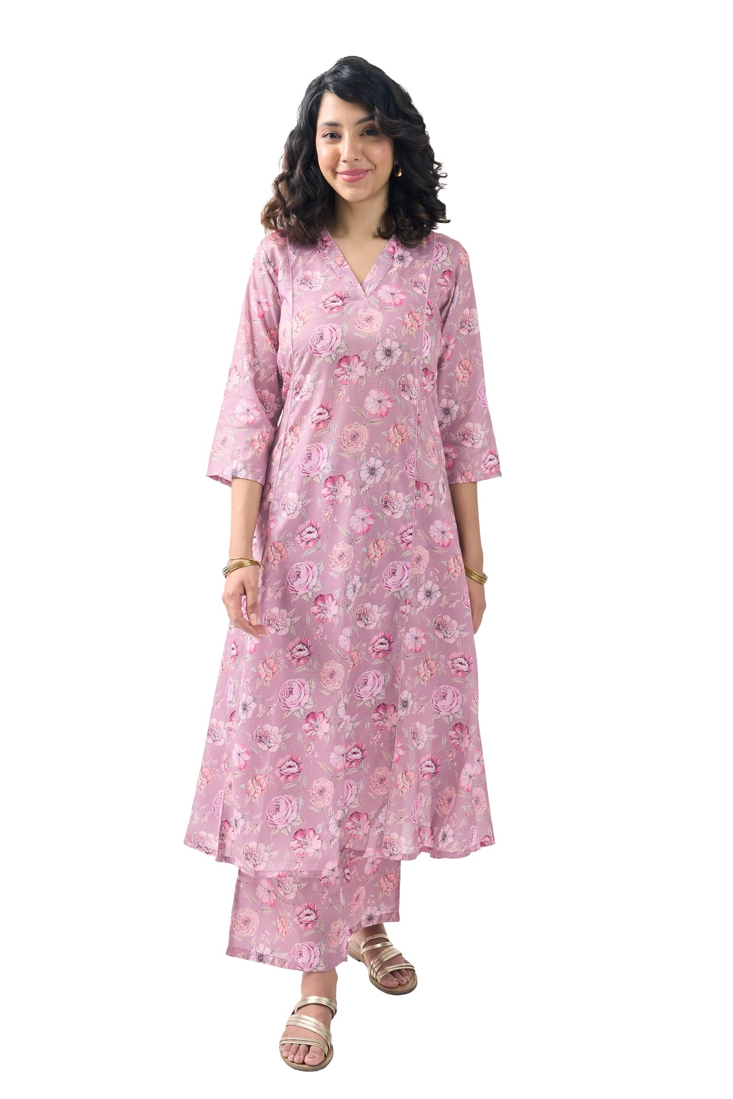 Toochki Salwar Suit For Women | Two Piece Salwar Suit For Women | Cotton Salwar Suit | Light Pink Floral Printed Salwar Suit | R