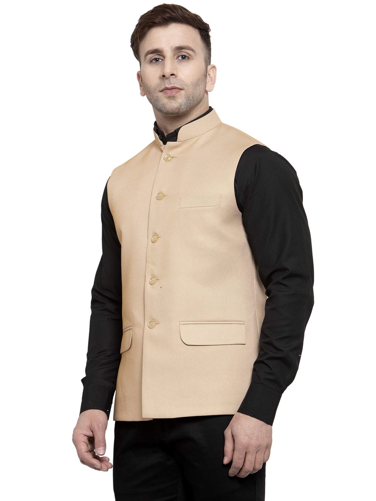WINTAGE Mens Poly Cotton Festive and Casual Nehru Jacket Vest Waistcoat : Beige, X-Small