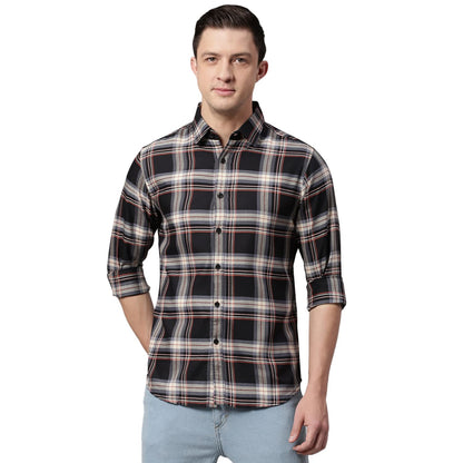 Dennis Lingo MenS Cotton Tartan Plaid Checkered Slim Fit Casual Shirt, Full Sleeve Shirt For Formal & Casual Wear (C4113_Black,