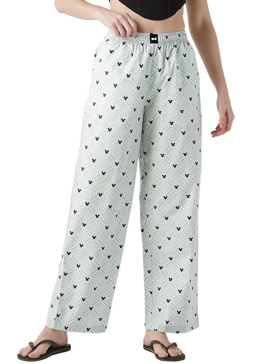 Bewakoof Women Official Disney Merchandise Mickey All Over Print Wide Leg Poplin Pyjama_645079_Grey_XS