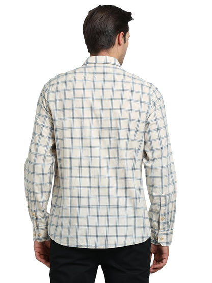 Turtle Men 100% Cotton Slim Fit Beige Casual Shirt