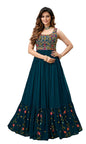 ELLITI Womens Georgette Rama Green Colour Stitched Traditional Stunning Outfit with Boutique Long Anarkali Western Dress Design