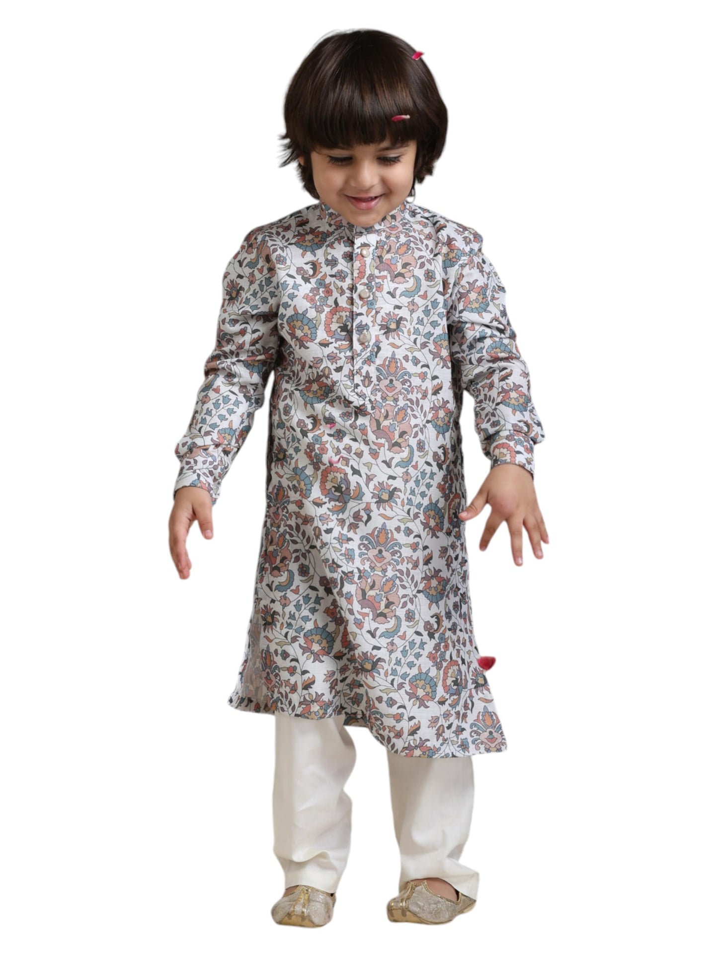 Manyavar Boys Viscose Blend Printed Kurta Pyjama Set (2Pcs)(6-8 Years)