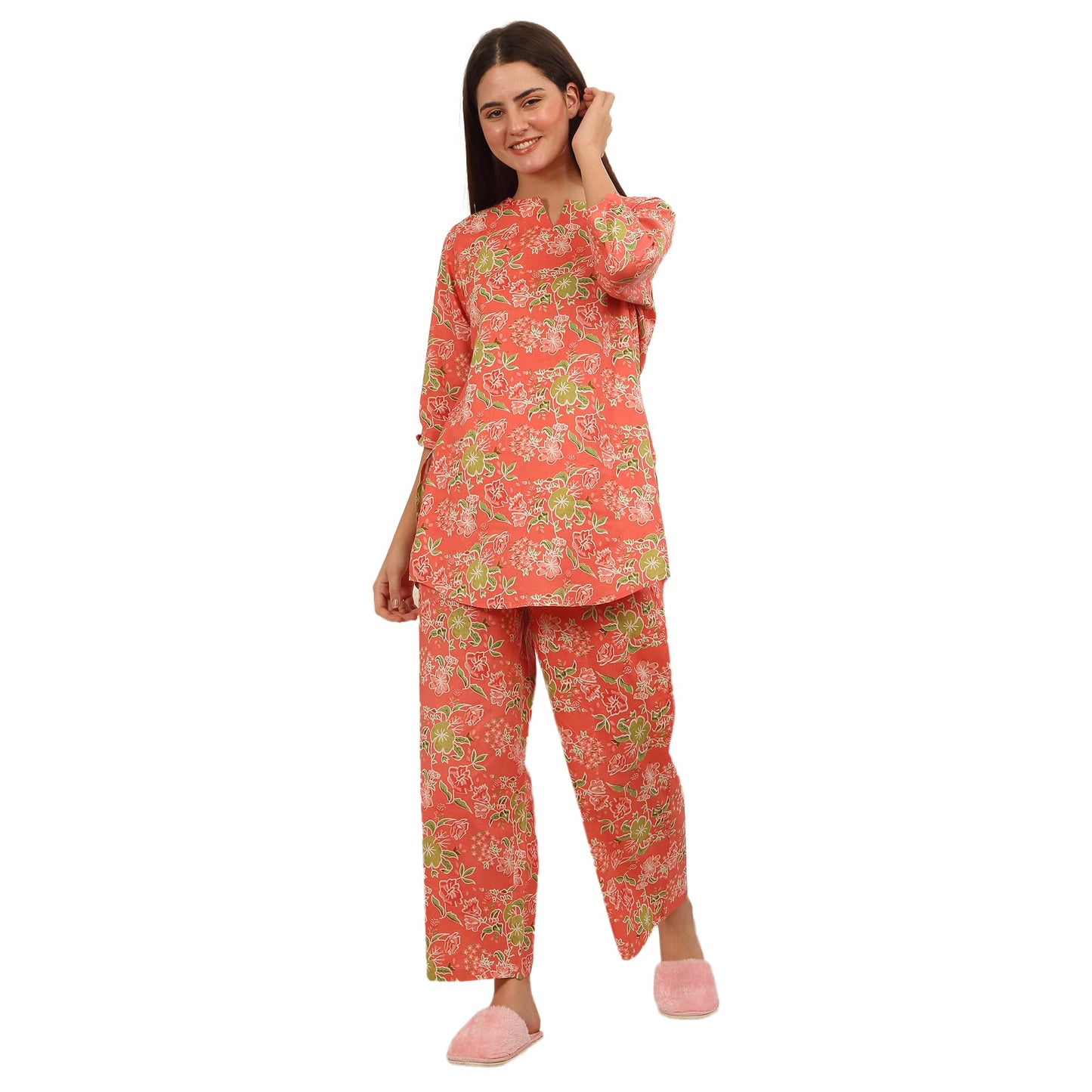 Sweet Dreams Women Printed Pyjama Set Peach