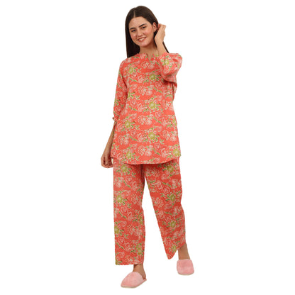 Sweet Dreams Women Printed Pyjama Set Peach