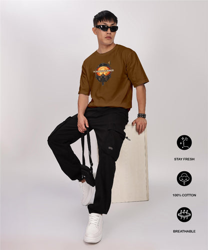 SHODOX Mens 100% Cotton Oversized Half Sleeve Tshirt for Men - Drop Shoulder Front and Back Printed Round Neck Tshirts, Relaxed