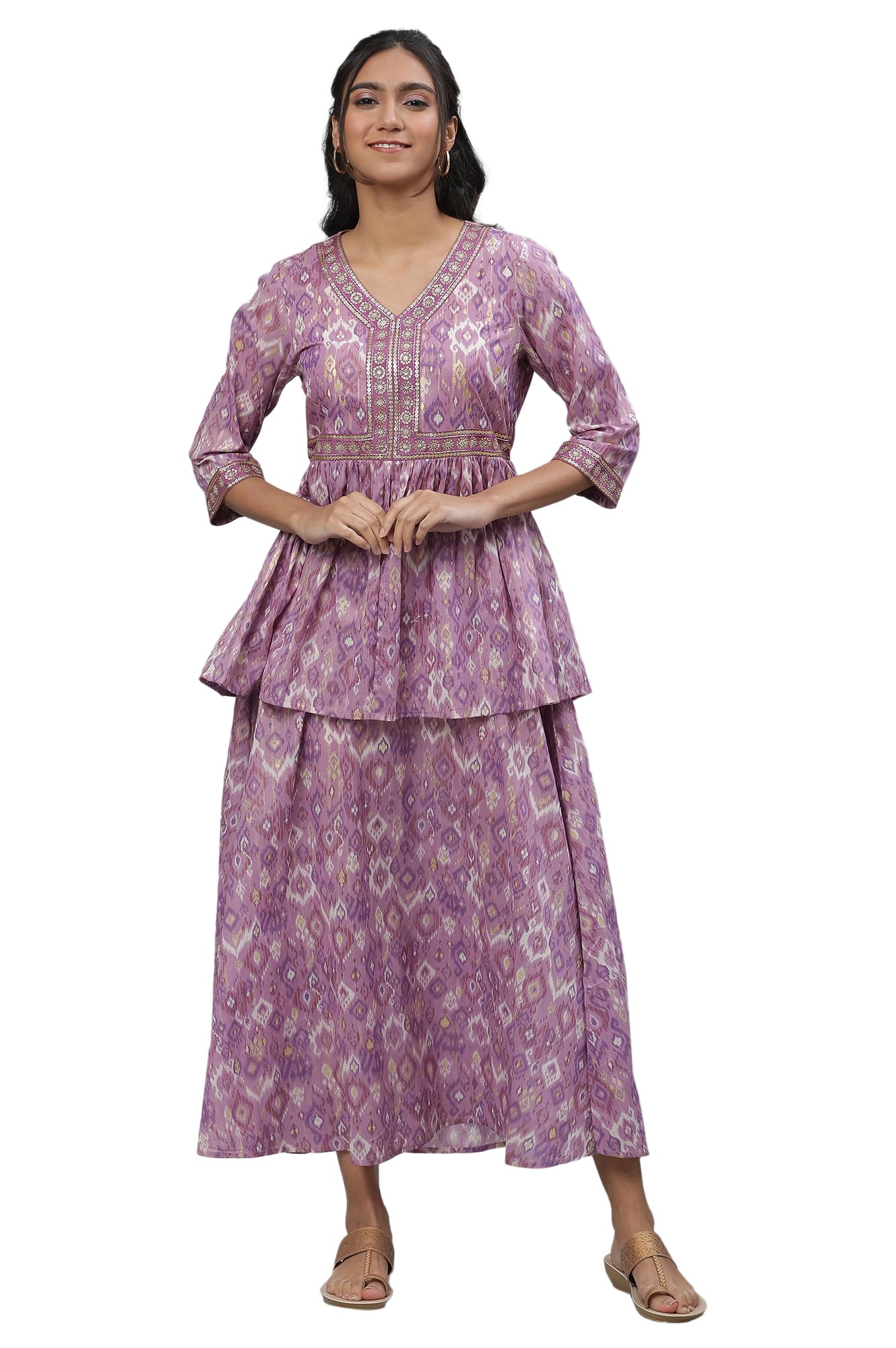 Aurelia Women's Smoky Grape Ikkat Printed Cambric Aline Dress_23AUA14586-507711_S