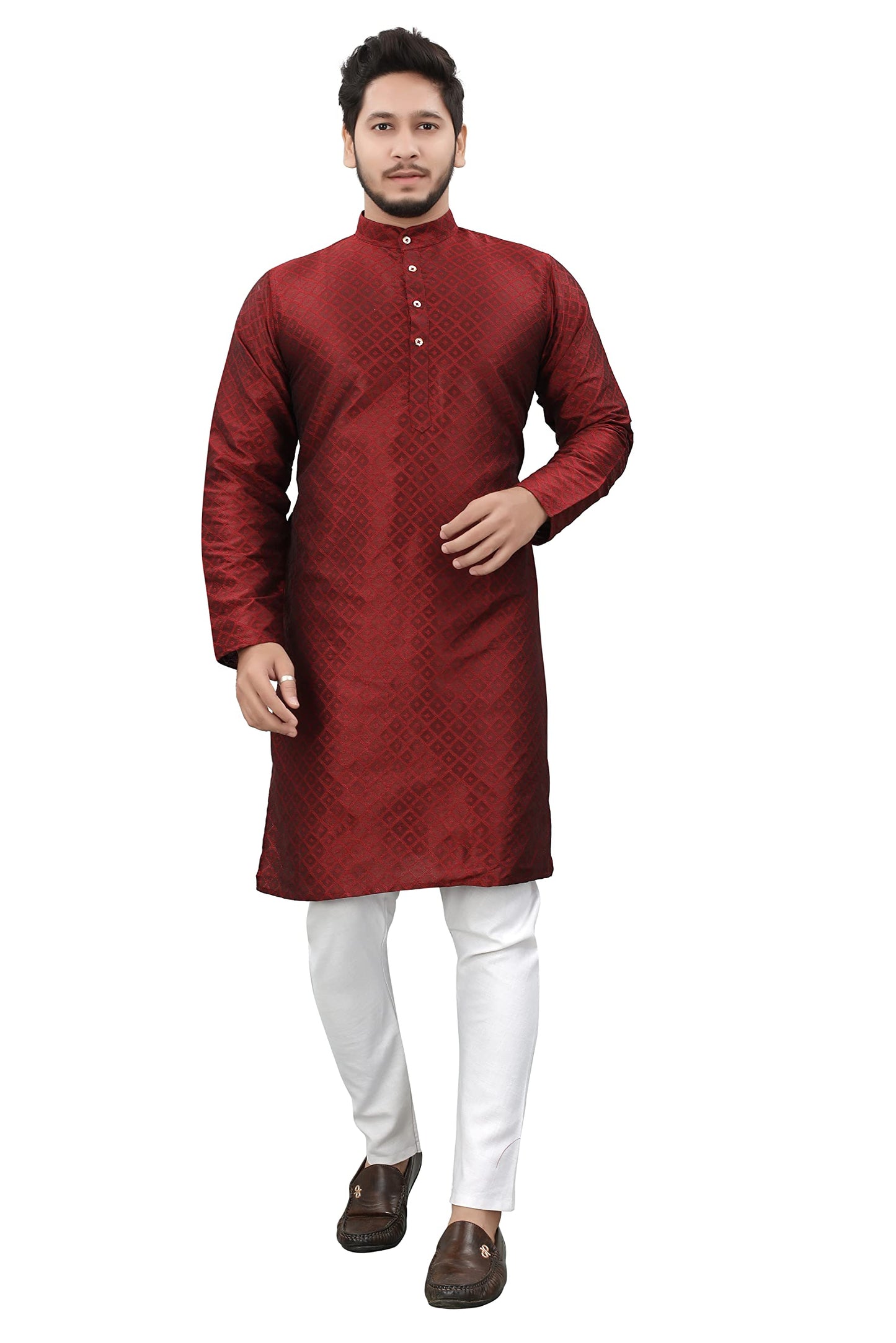 More & More Mens Cottan Blend Kurta Maroon