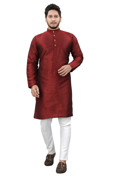More & More Mens Cottan Blend Kurta Maroon