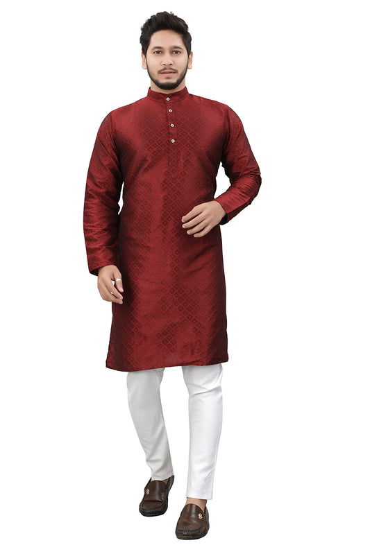 More & More Mens Cottan Blend Kurta Maroon