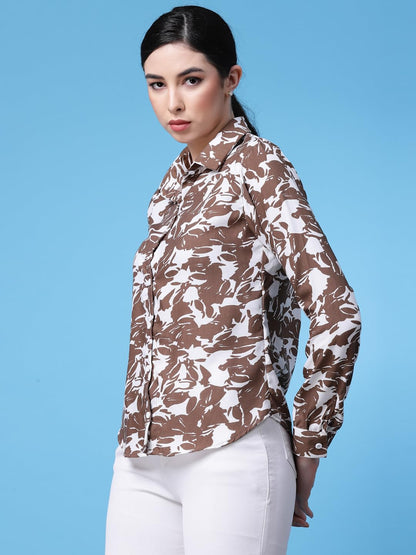 OOMPH! Shirts for Women, Floral Printed, Brown