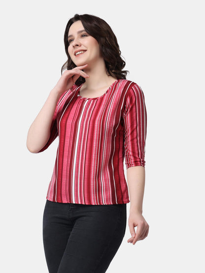 POPWINGS Casual Printed Puff Sleeves Round Neck Top for Women || Stylish Latest Summer Tops for Women || Hip-Length Women Top Pi