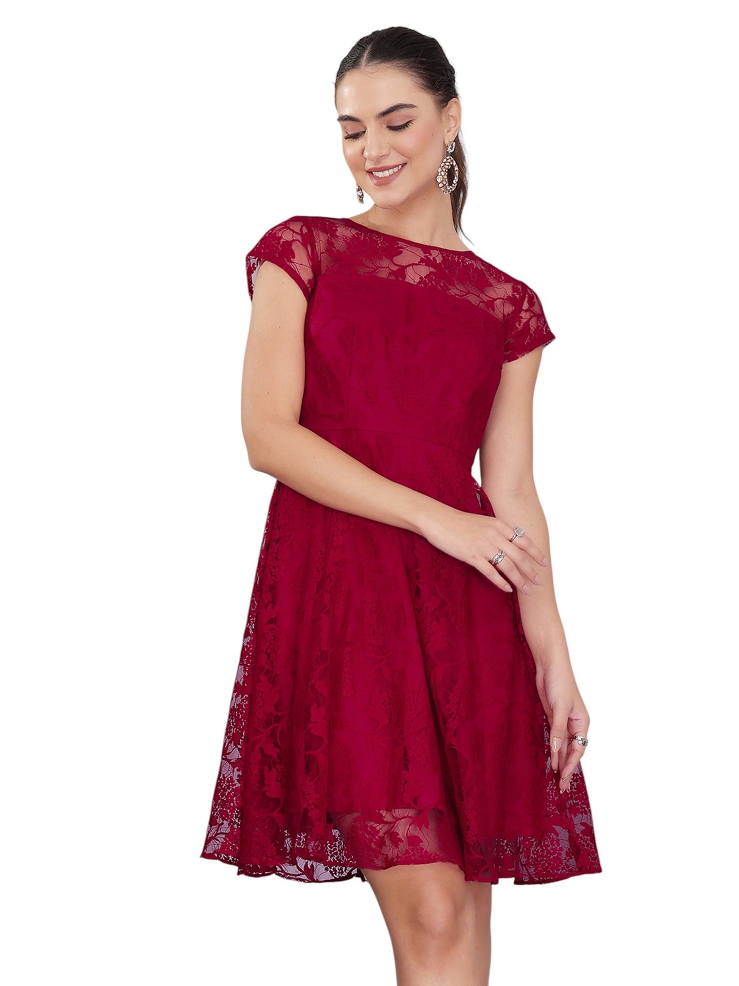 Miss Chase Womens Round Neck Cap Sleeves Low Back Dress (MCAW15D05-43-23-06, Dark Pink, XL)