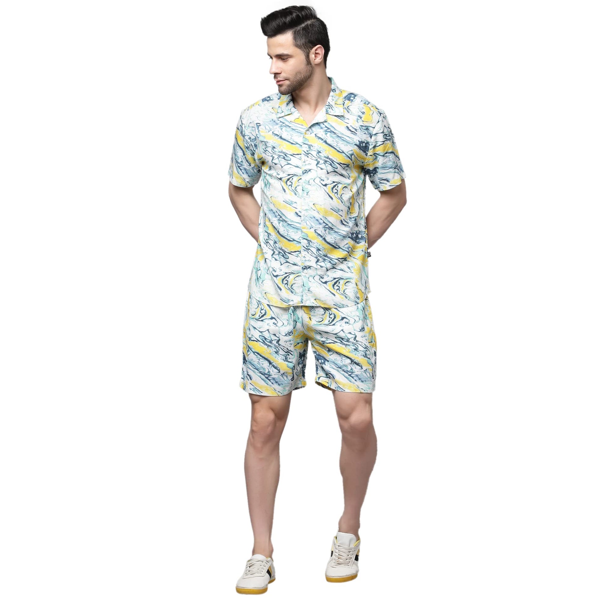 Rigo Printed Co-Ord Set For Men | Casual Shirt & Shorts Night Suit | Lounge-Wear Nightdress Shorts Set | Night Wear, Beach, Vaca